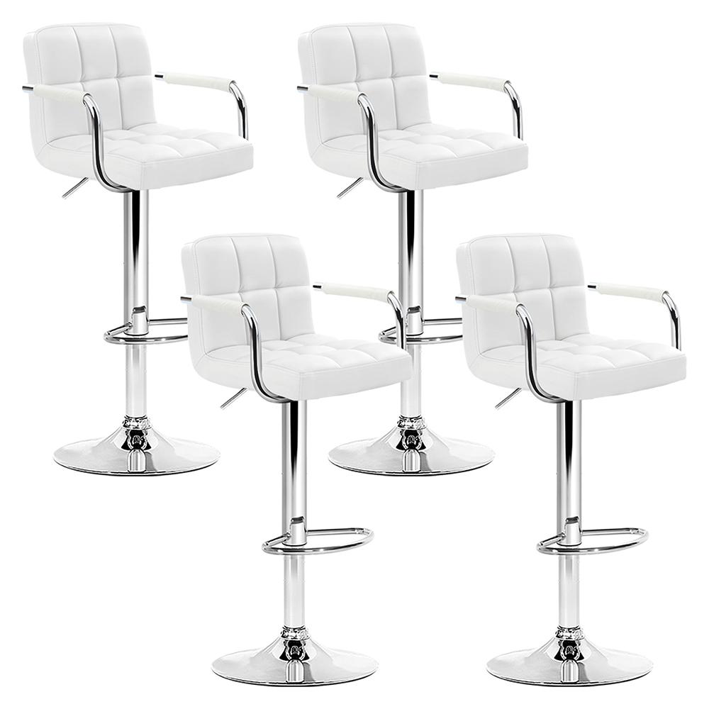 Artiss Set of 4 Bar Stools in white faux leather with chrome steel base, featuring gas lift swivel and ergonomic design.